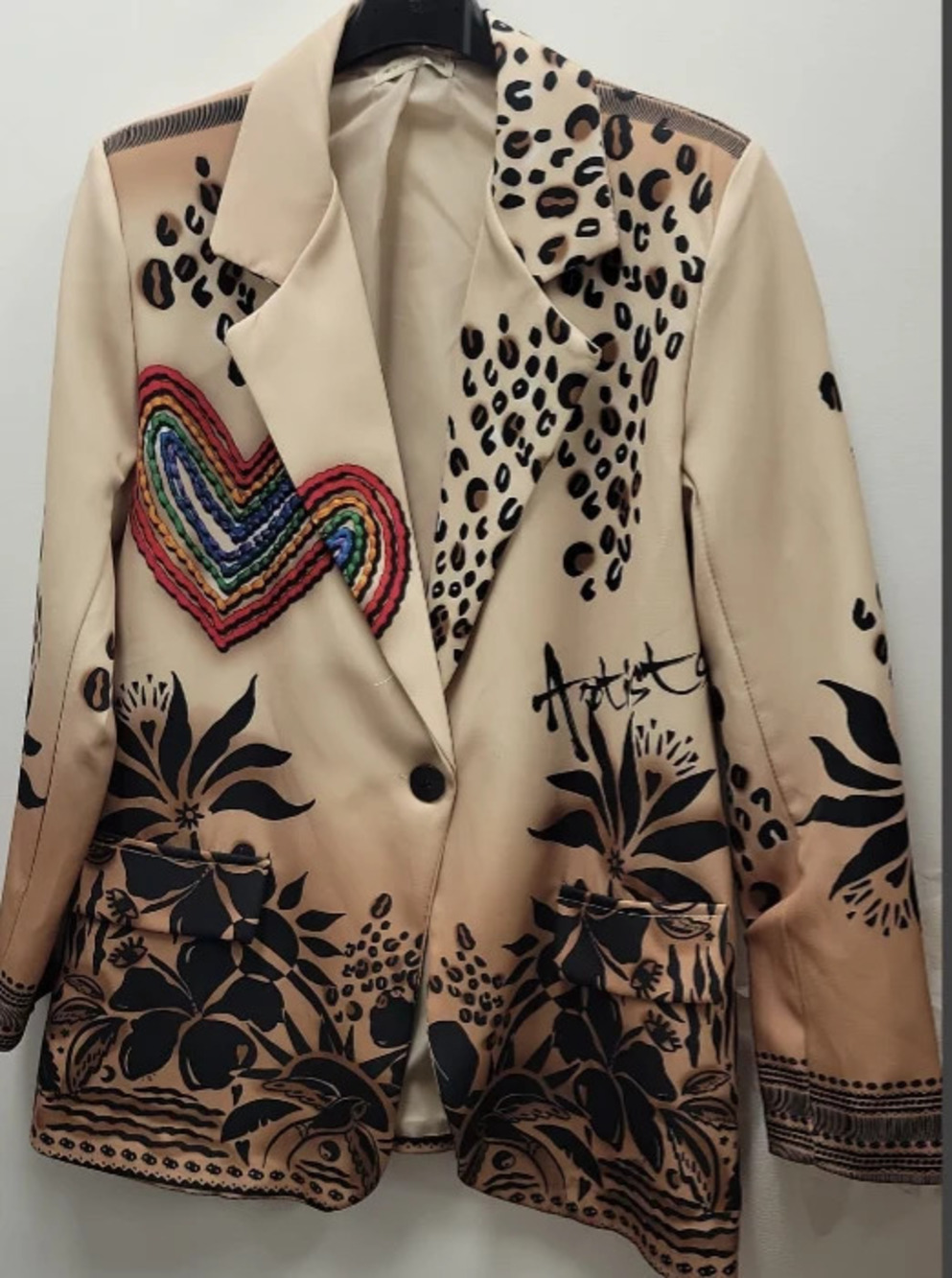 L999 | Loowie Leopard Floral Rainbow Heart Blazer | Beige | One Size S-L